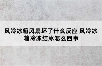 风冷冰箱风扇坏了什么反应 风冷冰箱冷冻结冰怎么回事